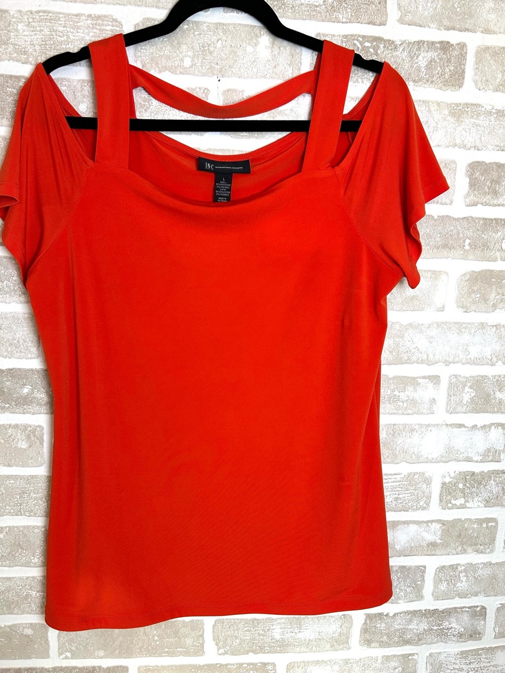 INC International Concepts Orange Cold-Shoulder Double-Strap Top